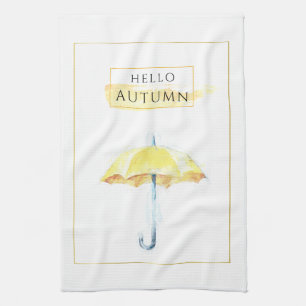 Elegant en artistiek Golden Autumn Umbrella Drawin Theedoek