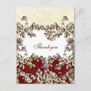 Elegant en Chic Ivory Red Vintage Floral Wedding Briefkaart