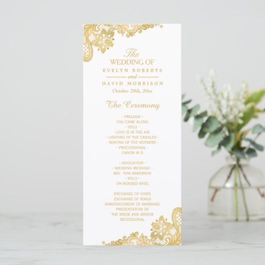 Elegant en Classy Gold Lace Wedding Program Programma (Staand voorkant)