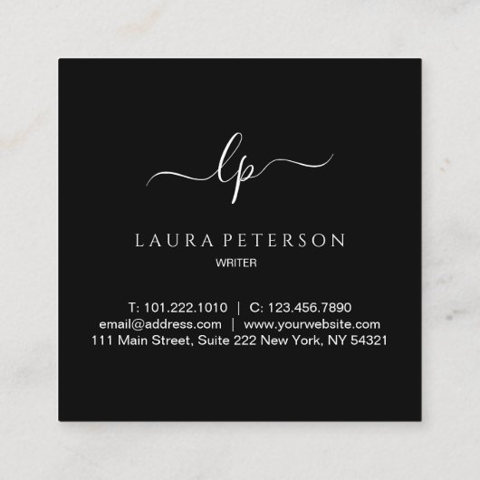 Elegant en eenvoudig handgeschreven script kalligr vierkante visitekaartje (Achterkant)