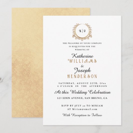 Elegant en eenvoudig Huwelijk Monogram Bruiloft Kaart (Voorkant / Achterkant)