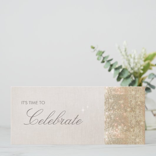 Elegant en feestelijk glinsterend goud sequins fee kaart (Staand voorkant)