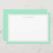 Elegant en feminine Mint Gold Border op maat Notitiekaartje (Voorkant / Achterkant)