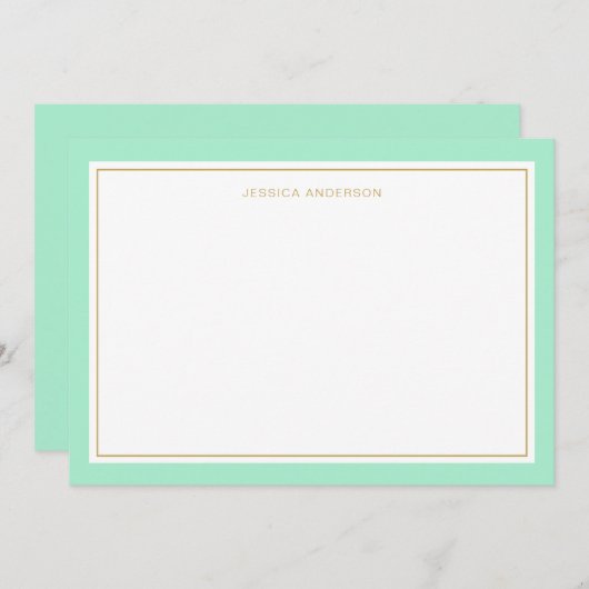 Elegant en feminine Mint Gold Border op maat Notitiekaartje (Voorkant / Achterkant)