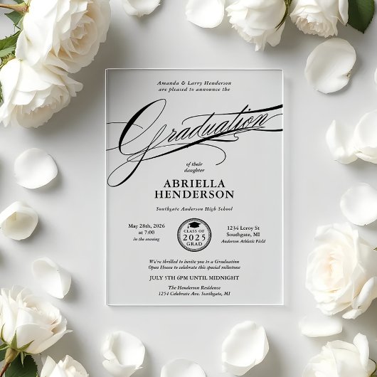 Elegant en formeel script Afstuderen Acryl Uitnodigingen