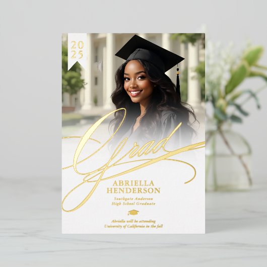 Elegant en formeel Script Afstuderen Folie Uitnodiging (Staand Voorkant)