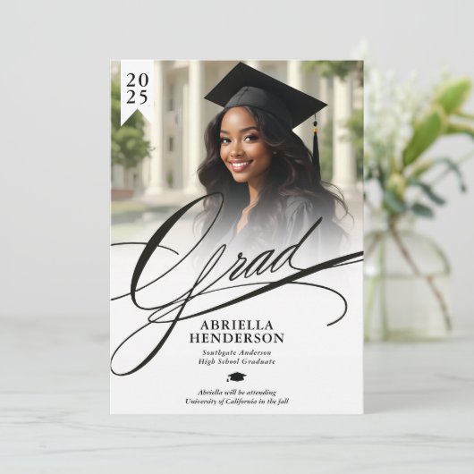 Elegant en formeel Script Afstuderen Kaart (Staand voorkant)