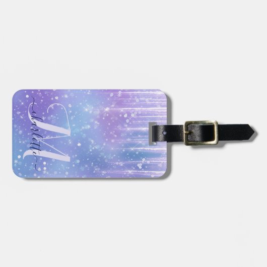 Elegant en Glitzy Paarse Sparkle Bagagelabel (Voorkant horizontaal)