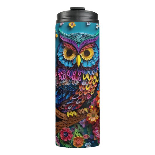 Elegant en grillig: 3D Uil Papercut Art Wrap 0n Thermosbeker (Voorkant)