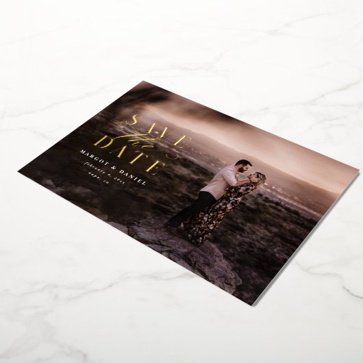 Elegant en Klassieke Foto opslaan Datum Folie Uitnodiging (Gedraaid)