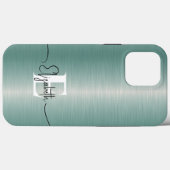 Elegant en modern blauw geborsteld metalen monogra Case-Mate iPhone case (Achterkant (horizontaal))