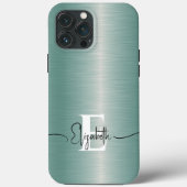 Elegant en modern blauw geborsteld metalen monogra Case-Mate iPhone case (Achterkant)