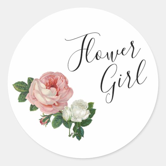 Elegant en modern bloemen roze roze bloemmeisje ronde sticker (Voorkant)