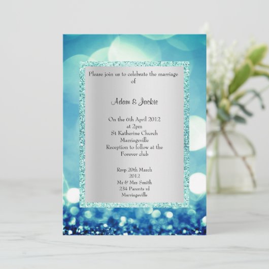 ELEGANT EN MODERN BLUE AQUA GLITTER WEDING KAART (Staand voorkant)