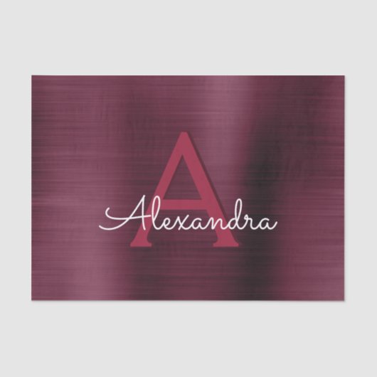 Elegant en modern Bourgondisch Marsala Monogram Tissuepapier (Voorkant)