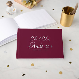 Elegant en modern script Bourgondische bruiloft Gastenboek