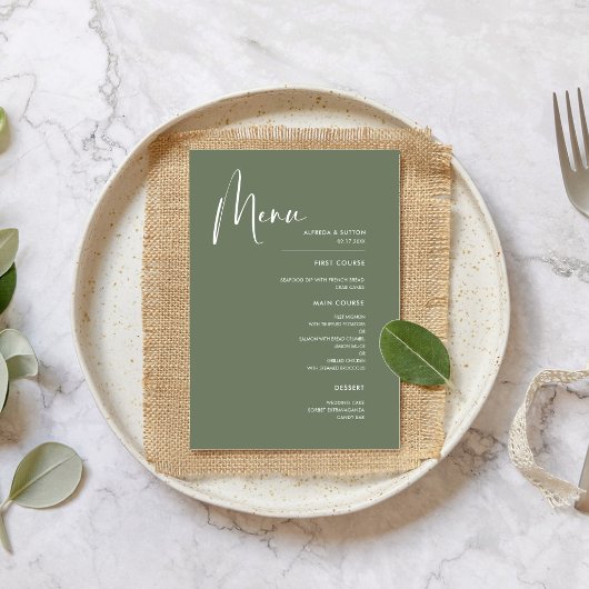Elegant en moderne groene bruiloft menu