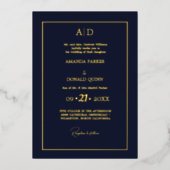 Elegant en romantisch blauw marine monogram bruilo folie uitnodiging (Voorkant)