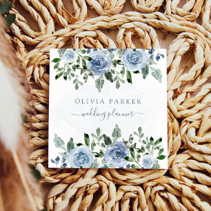 Elegant en Rustic Blue Waterverf Flowers Vierkante Visitekaartje