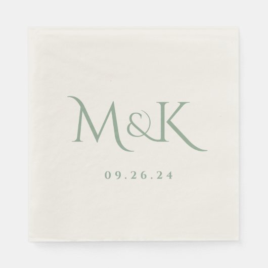 Elegant en Simple Sage Green Wedding Monogram Servet (Voorkant)
