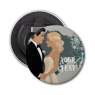 Elegant en tijdloos bruiloft uitnodiging ontwerp button flesopener