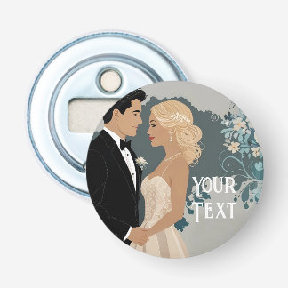 Elegant en tijdloos trouwkaartontwerp button flesopener