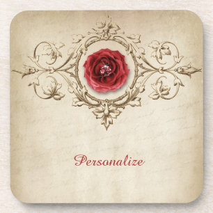 Elegant en unieke rode roze & diamant op maat bier onderzetter