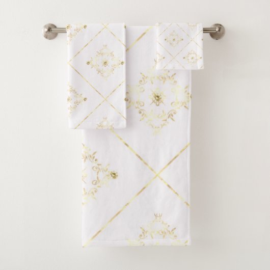 ELEGANT EN  WITTE GOLD BATHROOM TOWEL SET BAD HANDDOEK (Insitu)