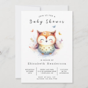 Elegant Enchanted Owl Baby shower Kaart