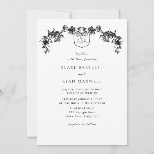 Elegant Enchanting Black Garlands Monogram Wedding Kaart (Voorkant)