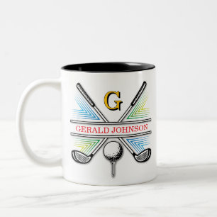 Elegant Energetisch Golf Monogram Ontwerp Tweekleurige Koffiemok