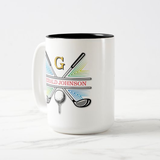 Elegant Energetisch Golf Monogram Ontwerp Tweekleurige Koffiemok (Voorkant links)