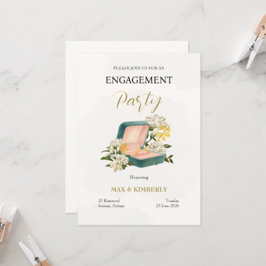 Elegant Engagement Invitation (Devant/Arrière en situation)
