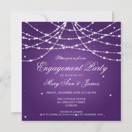 Elegant Engagement Party Sparging String Paars Kaart (Voorkant)