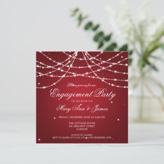 Elegant Engagement Party Sparging String Red Kaart (Staand voorkant)
