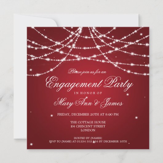 Elegant Engagement Party Sparging String Red Kaart (Voorkant)