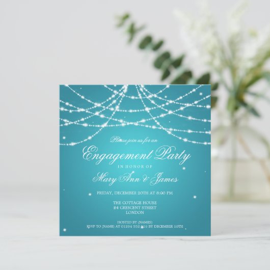 Elegant Engagement Party Sparging String Turquois Kaart (Staand voorkant)