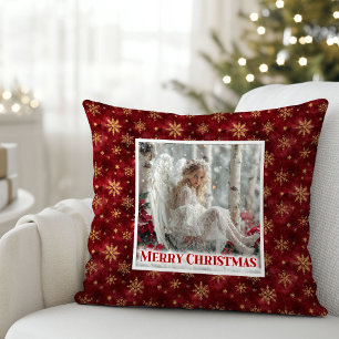 Elegant Engel Poinsettia Rode Goud Accent Kerstmis Kussen