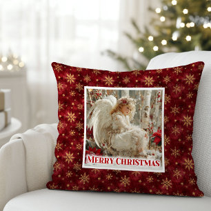 Elegant Engel Poinsettia Rood Goud Beste Kerstmis Kussen