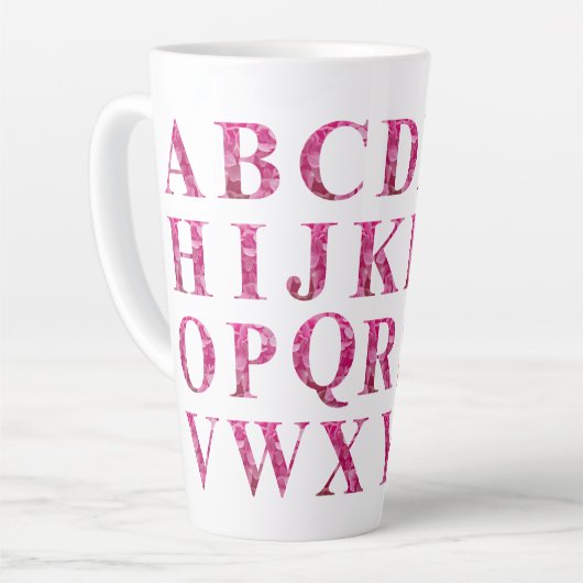 Elegant Engels alfabet in roze bloemenbelettering Latte Mok (Linkerhoek)