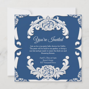 Elegant English China Blue & White Invitation Kaart