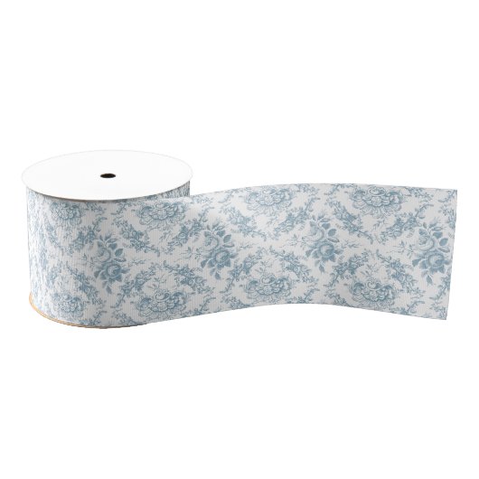Elegant Engraved Blue and White Floral Toile Grosgrain Lint (Spoel)