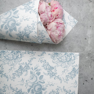 Elegant Engraved Blue and White Floral Toile Tissuepapier