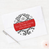 Élégant Enregistrer la date Damask Stickers Rouge (Enveloppe)