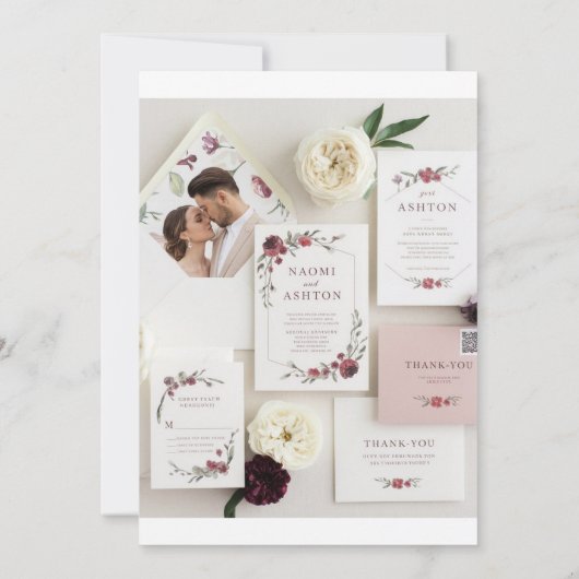 Elégant ensemble de Faire-part de mariage floraux (Dos)