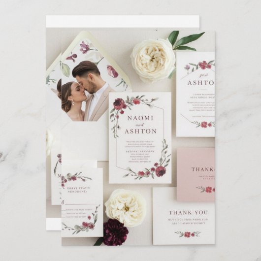 Elégant ensemble de Faire-part de mariage floraux (Devant / Derrière)