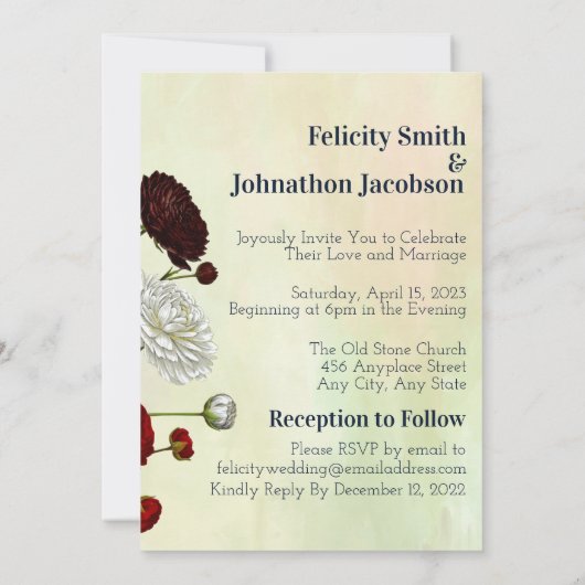 Élégant ensemble de Faire-part de mariage floraux (Dos)