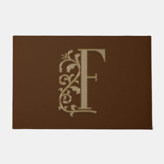Elegant Entry Monogram F Initiaal op bruin Deurmat (Voorkant)