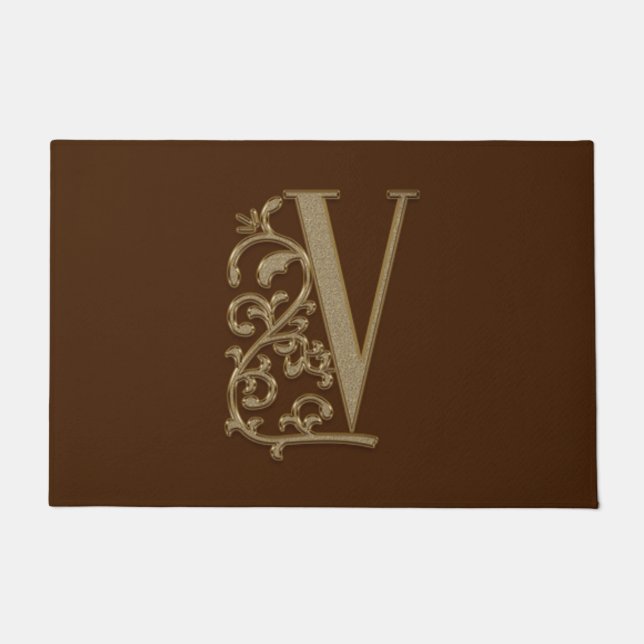 Elegant Entry Monogram V Initiaal op bruin Deurmat (Voorkant)