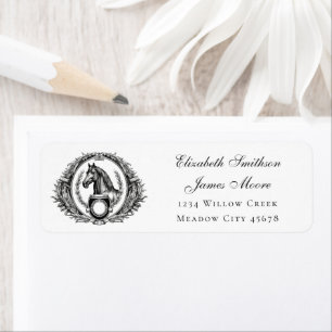 Elegant Equestrian Crest Horse Return Address Etiket